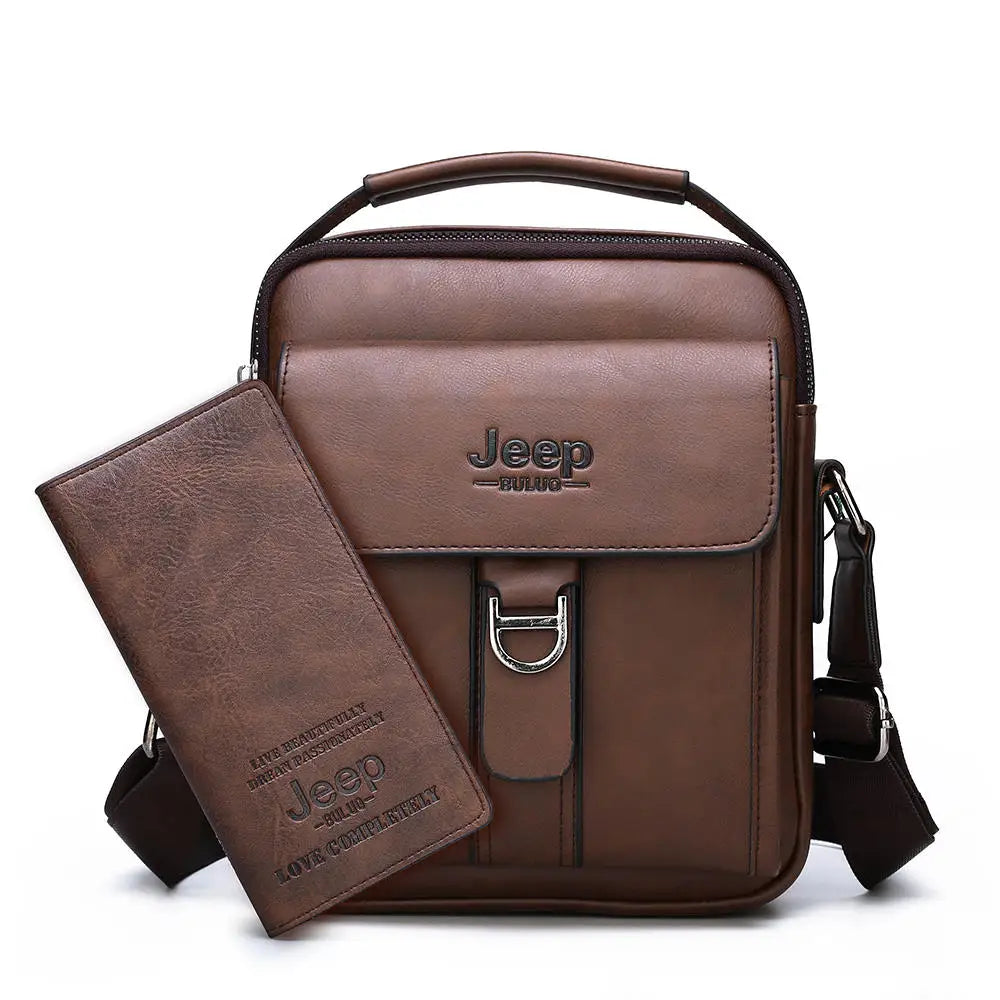 Bolsa Masculina JEEP de Couro Legítimo Transversal + Carteira JEEP